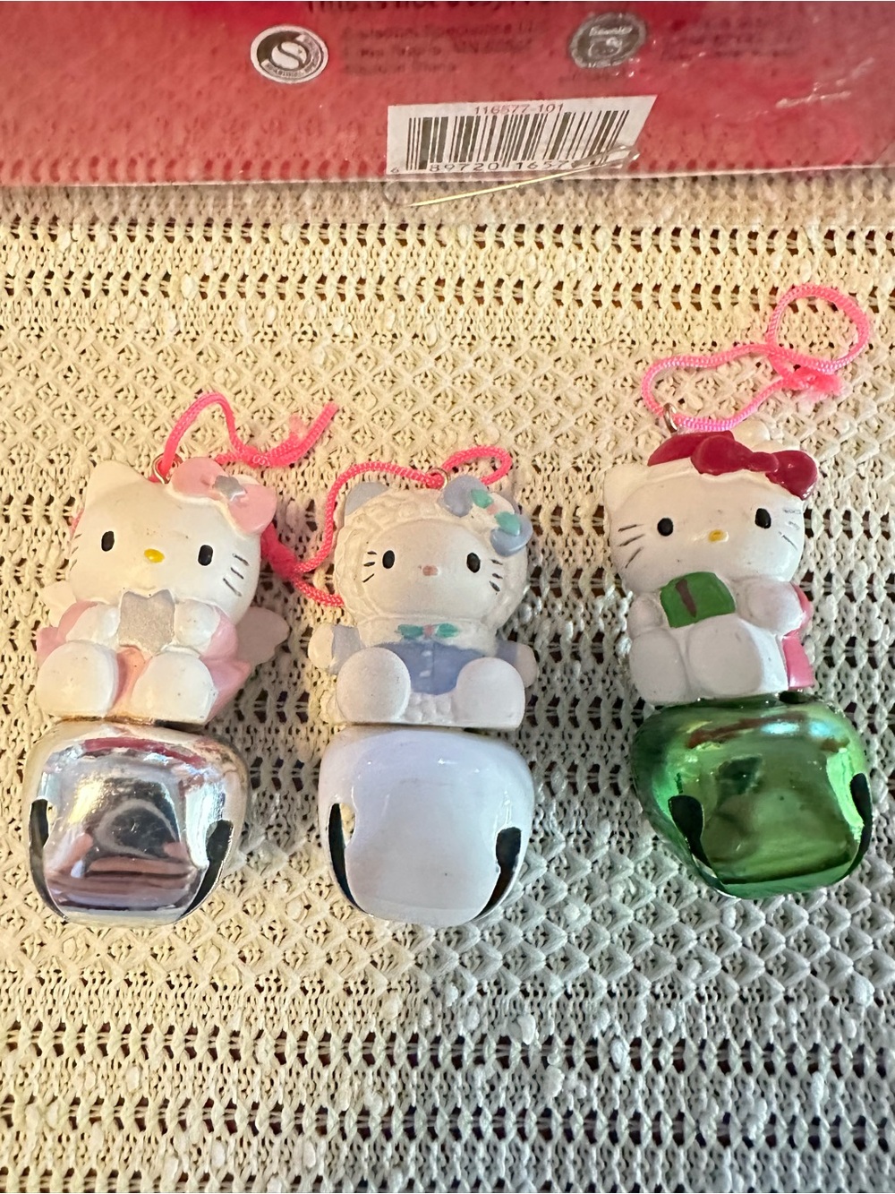 Vintage 2007 Sanrio Hello Kitty Jingle Bell Christmas Ornaments Set of 3
